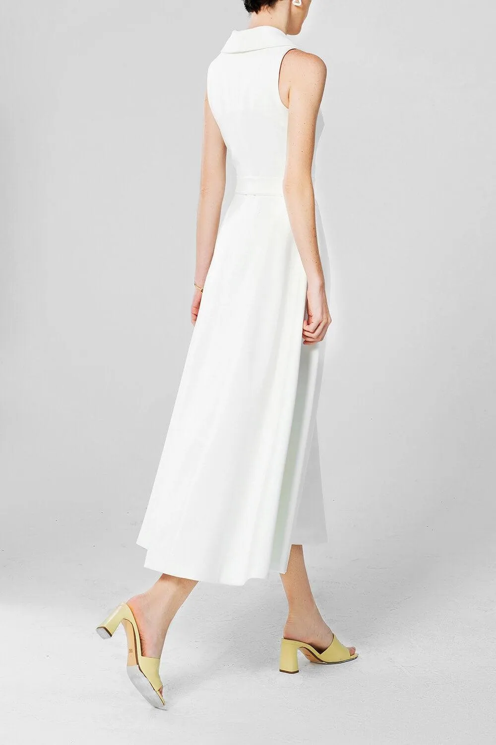 Vene A-line Collared Neck Twill Midi Dress