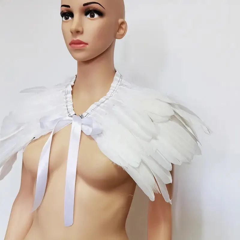 Victorian Cosplay Goth Feather Shrug Cape Shawl - White