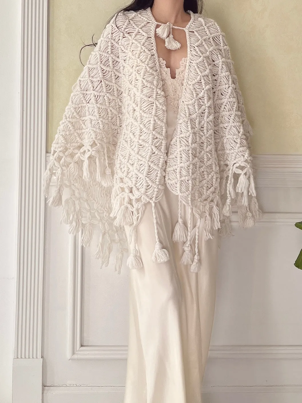 Vintage Crochet Cape Shawl - OSFM