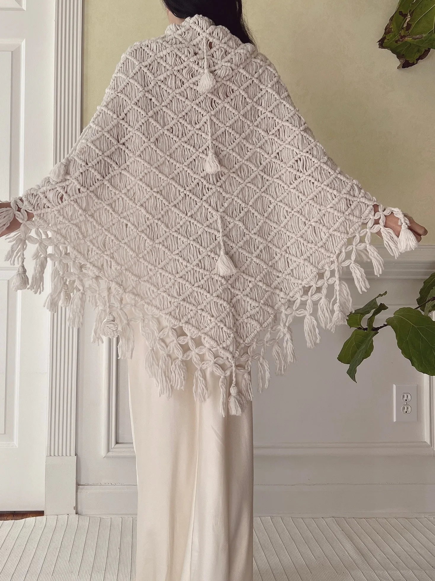 Vintage Crochet Cape Shawl - OSFM