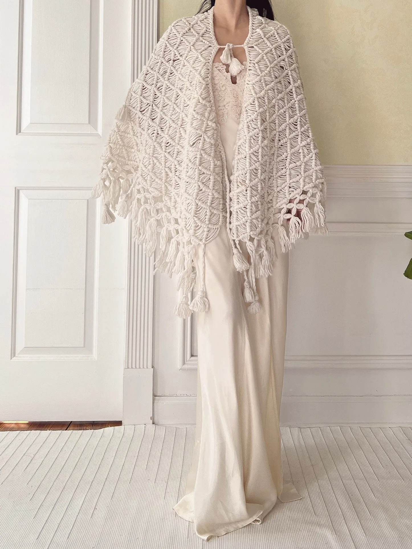 Vintage Crochet Cape Shawl - OSFM