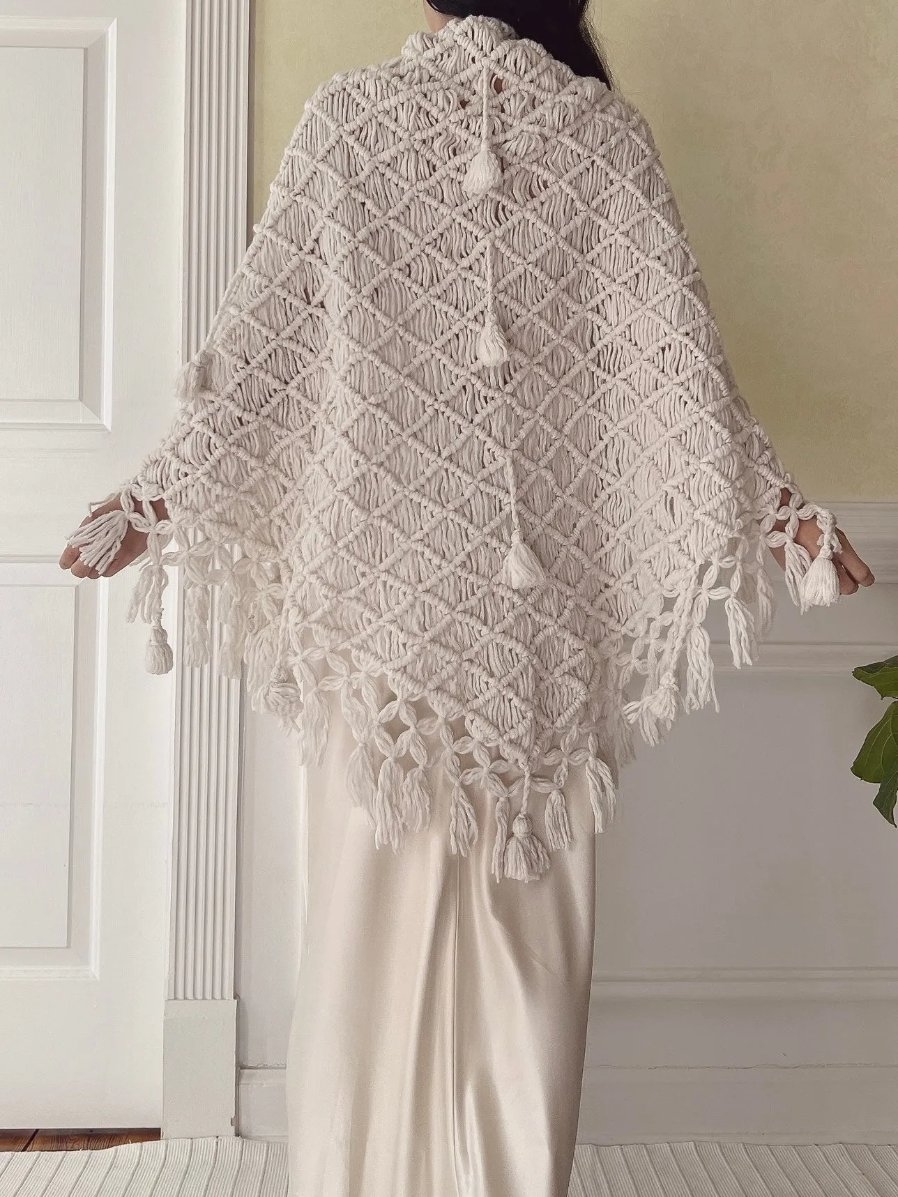 Vintage Crochet Cape Shawl - OSFM