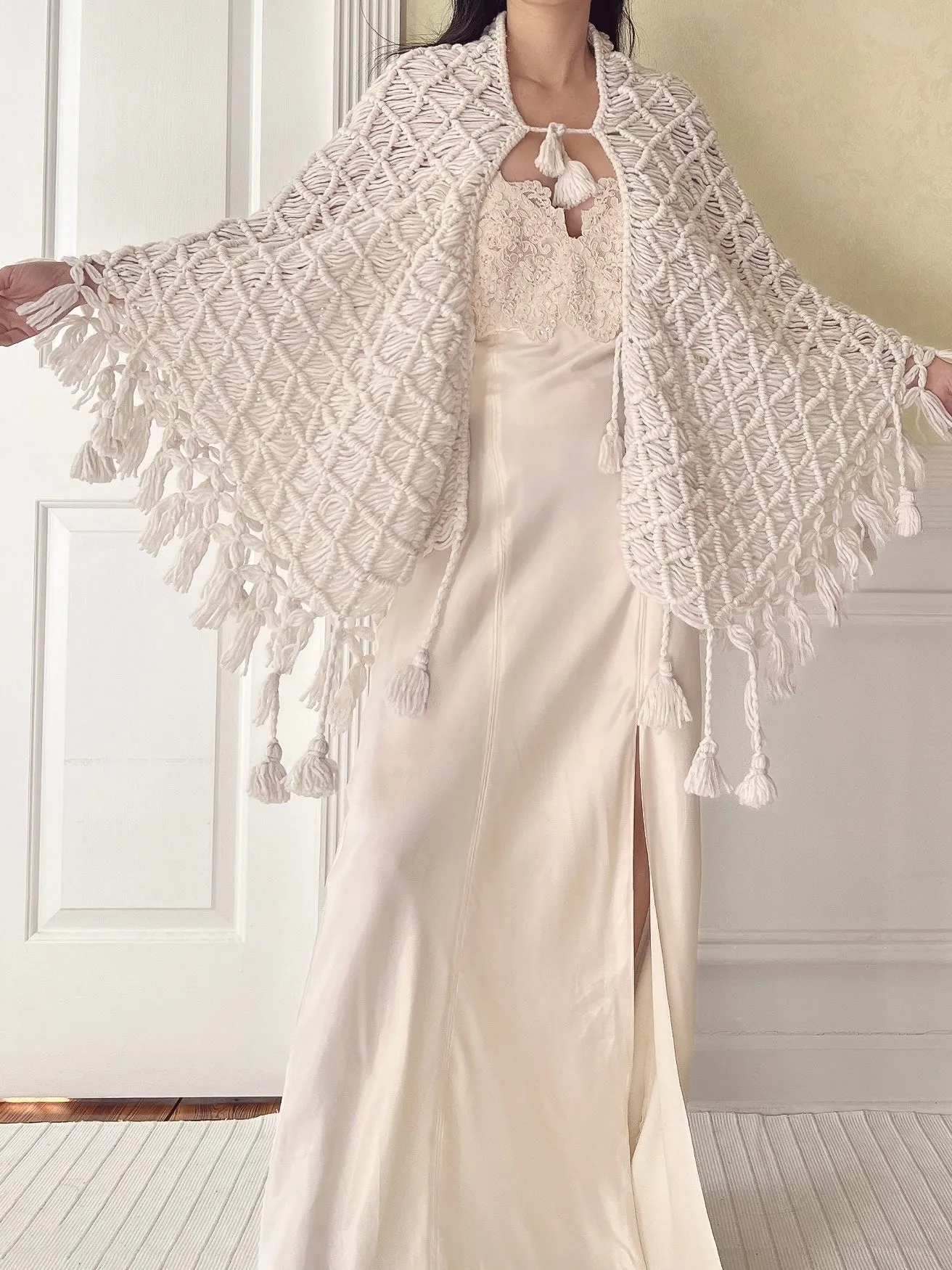 Vintage Crochet Cape Shawl - OSFM