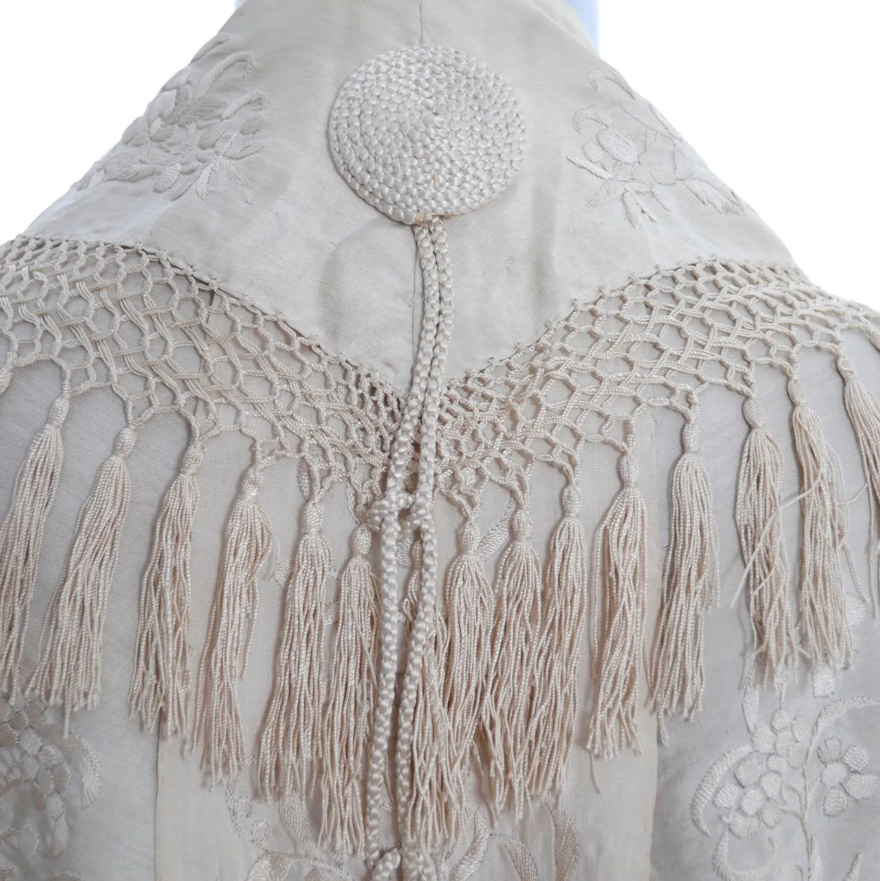 Vintage Edwardian Ivory Silk Shawl with Fringe