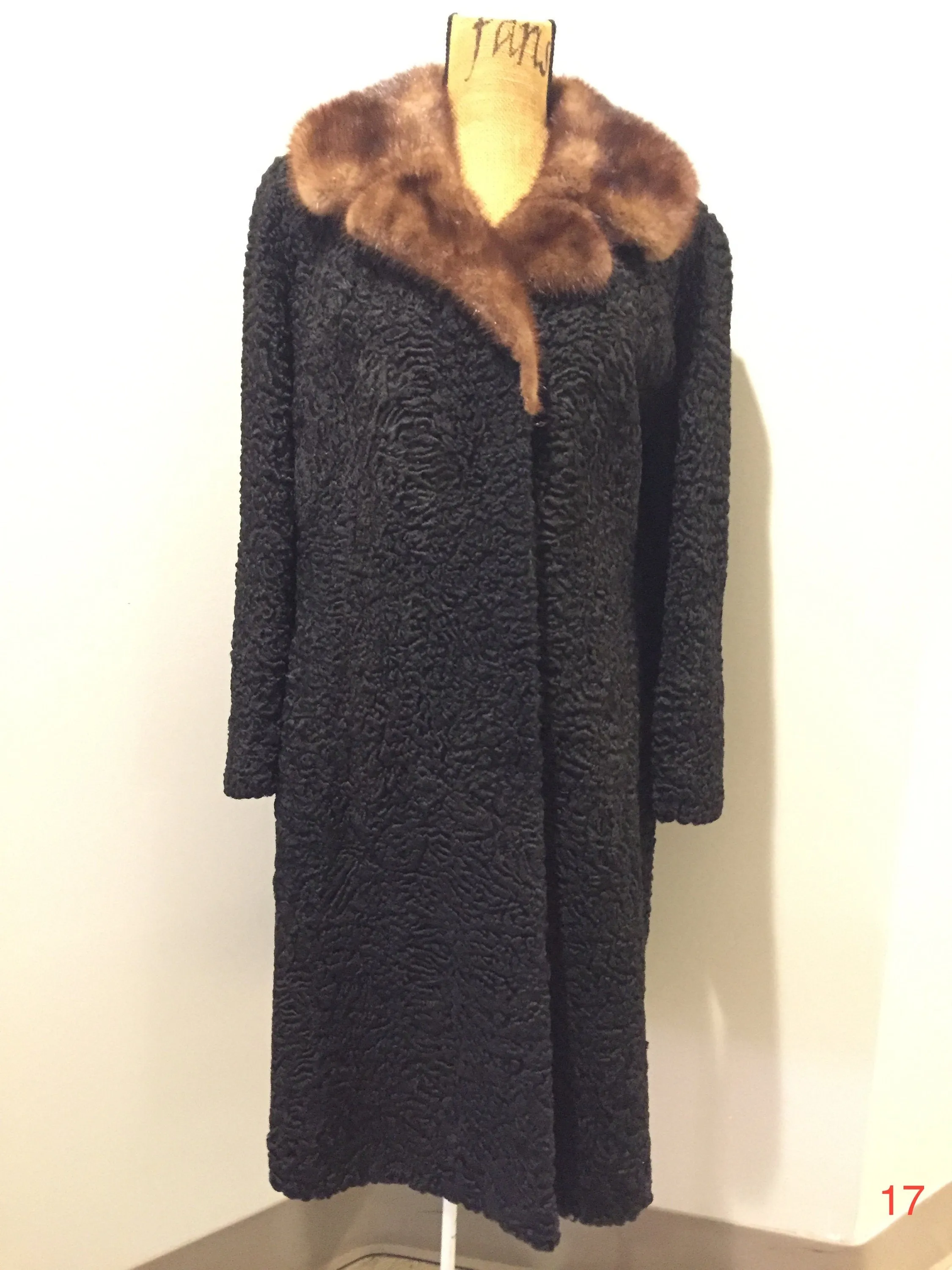 Vintage Full Length Persian Lamb with Mink Fur Collar, "American Furriers" Made in St. Johns, Canada