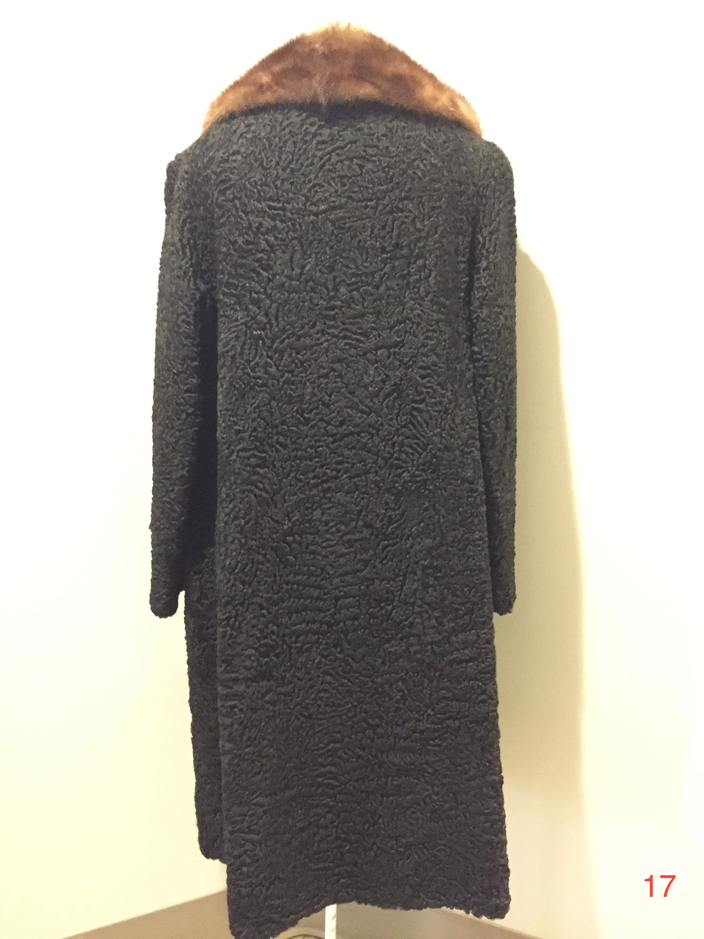 Vintage Full Length Persian Lamb with Mink Fur Collar, "American Furriers" Made in St. Johns, Canada