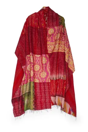 VINTAGE SILK KANTHA SHAWL MEDIUM - sv2802-red -