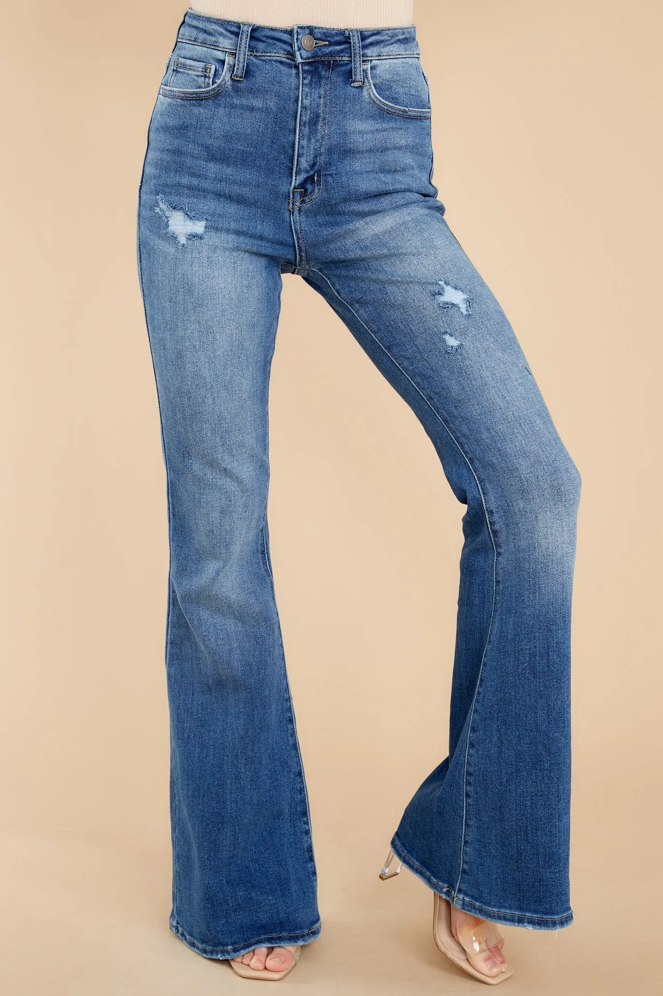 Why So Serious Medium Wash Distressed Flare Jeans