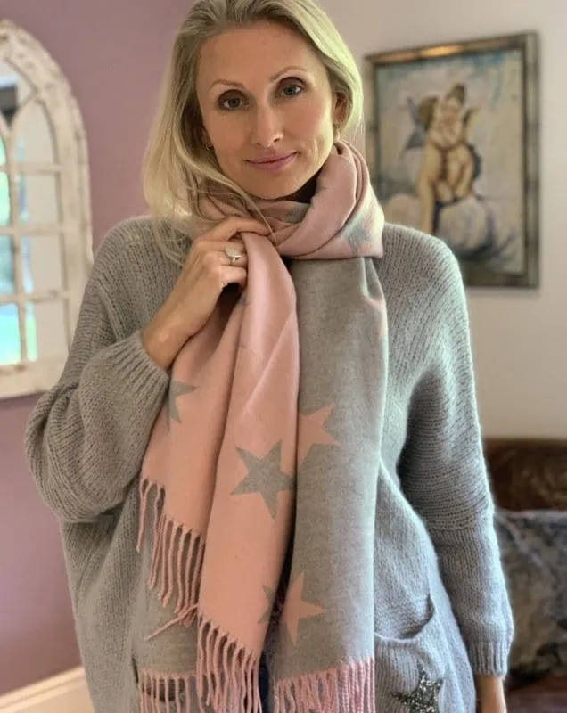 Winter Stars Scarf - Pale Pink/Pale Grey