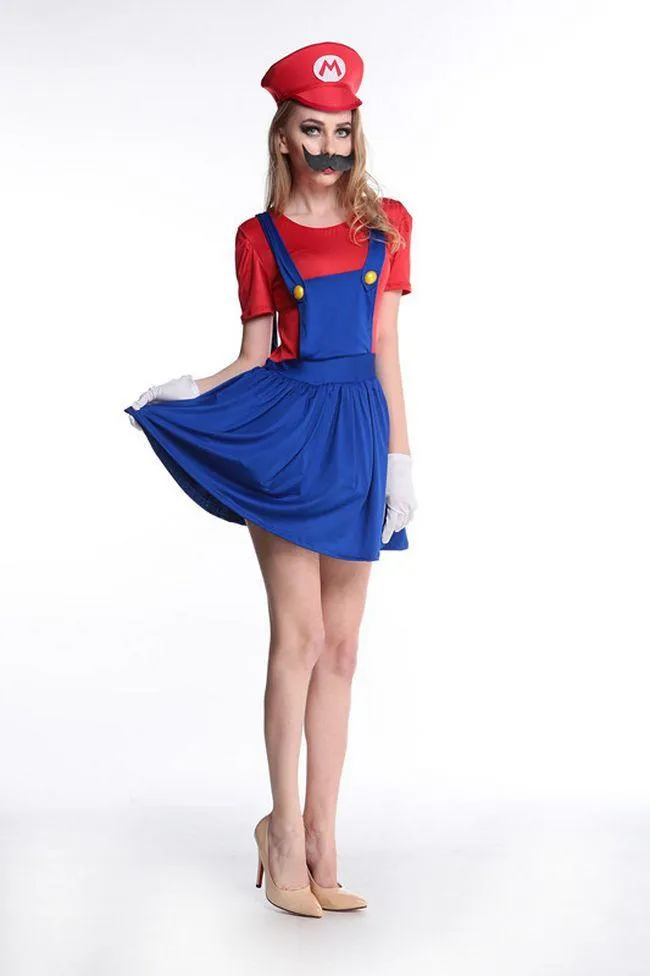 Women Adult Super Mario Luigi Brothers Plumber Dress Cosplay Costumes