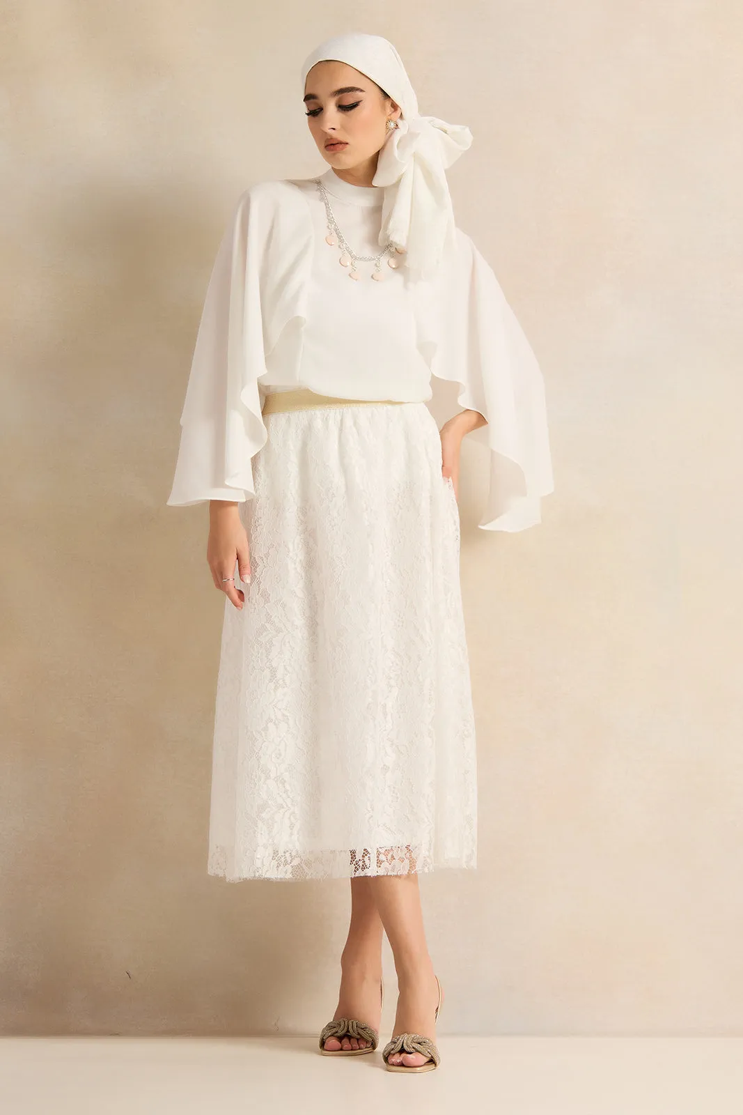 Women White Embellished Skirt