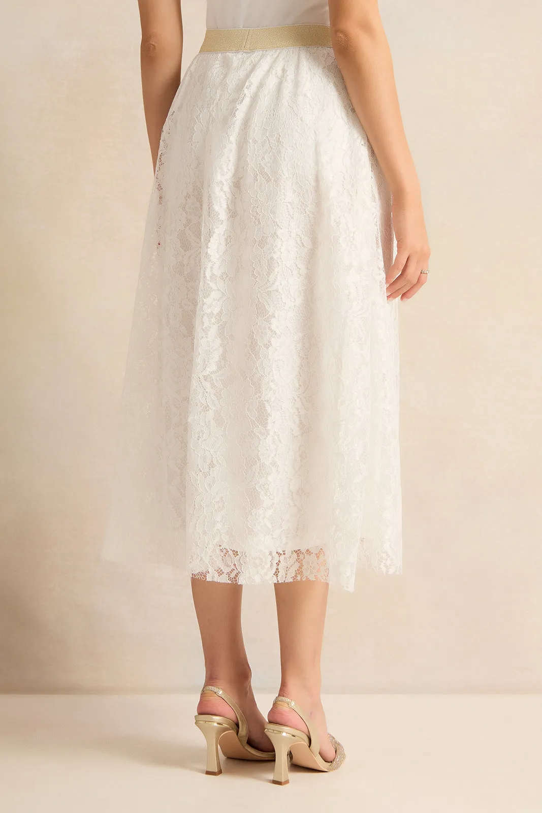 Women White Embellished Skirt