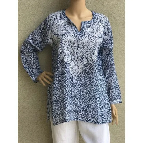 Women's Embroidered Tunic Top in Blue