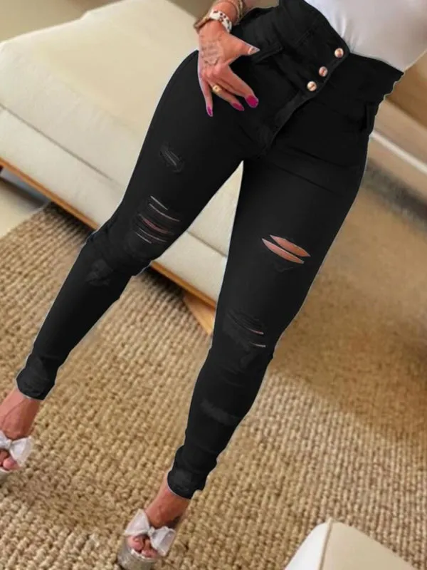 women's high waist ripped jeans pencil pants