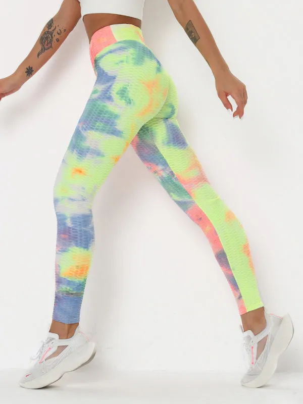 Women's ink jacquard tie-dye bubble fitness trousers