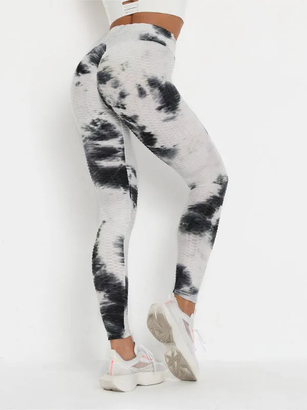 Women's ink jacquard tie-dye bubble fitness trousers