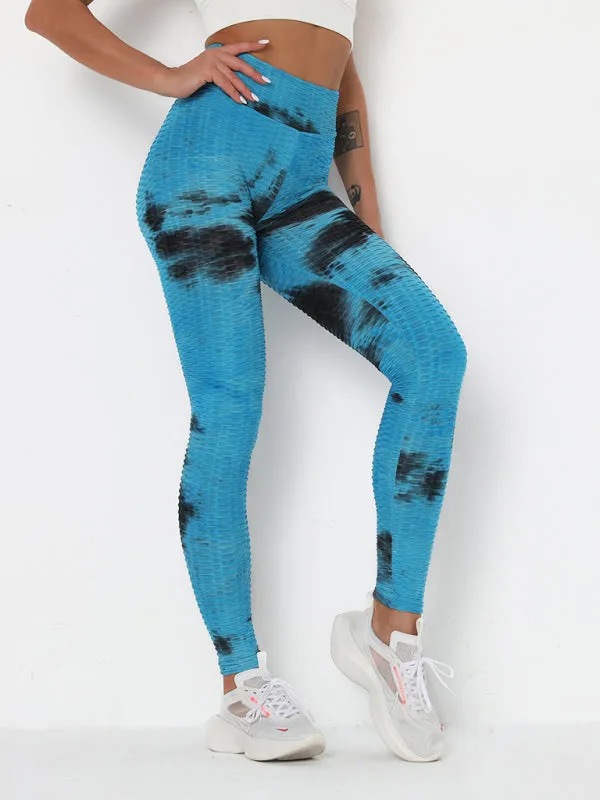 Women's ink jacquard tie-dye bubble fitness trousers