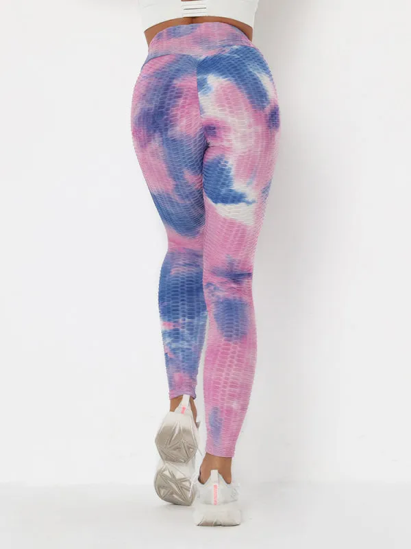 Women's ink jacquard tie-dye bubble fitness trousers