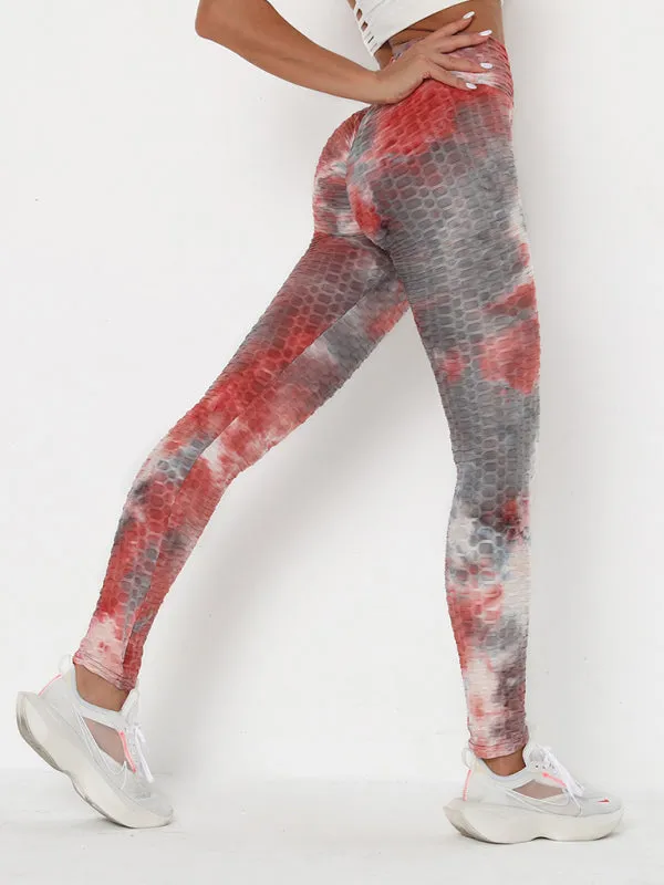 Women's ink jacquard tie-dye bubble fitness trousers