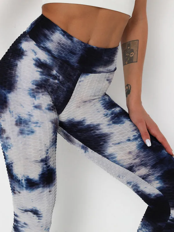 Women's ink jacquard tie-dye bubble fitness trousers