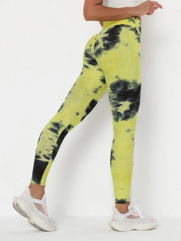 Women's ink jacquard tie-dye bubble fitness trousers