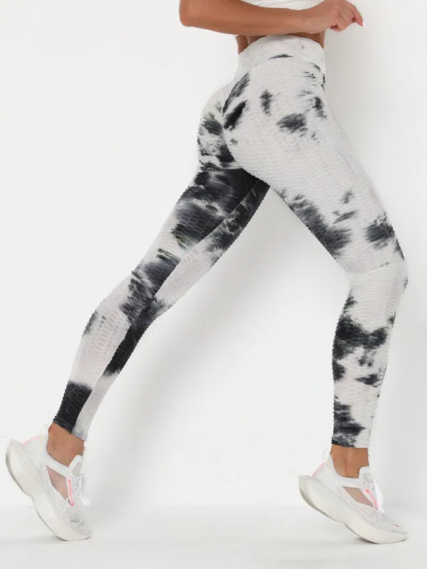 Women's ink jacquard tie-dye bubble fitness trousers