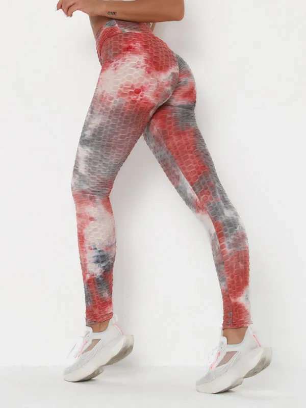 Women's ink jacquard tie-dye bubble fitness trousers