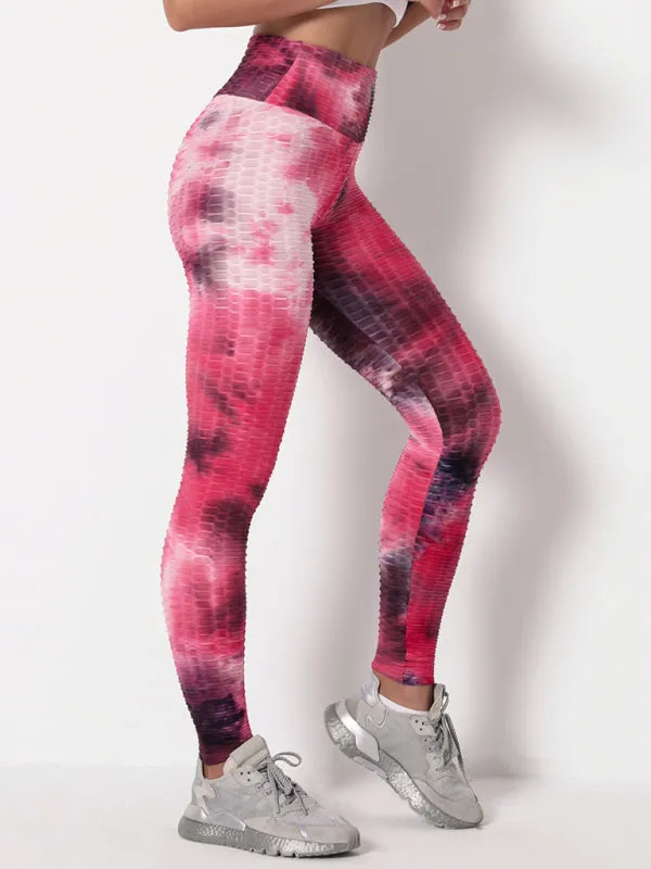 Women's ink jacquard tie-dye bubble fitness trousers