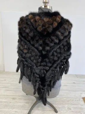 Women’s Real Fur Shawl/Shrug Black/Brown Crocheted Unique! /roh