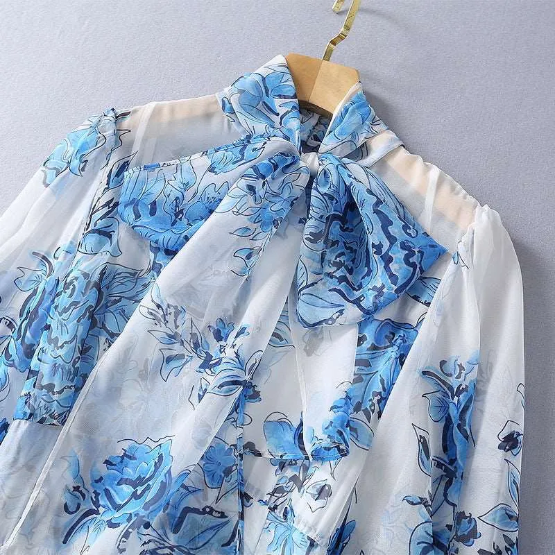 Women's Silk Scarf Collar Chiffon Fashion Dress