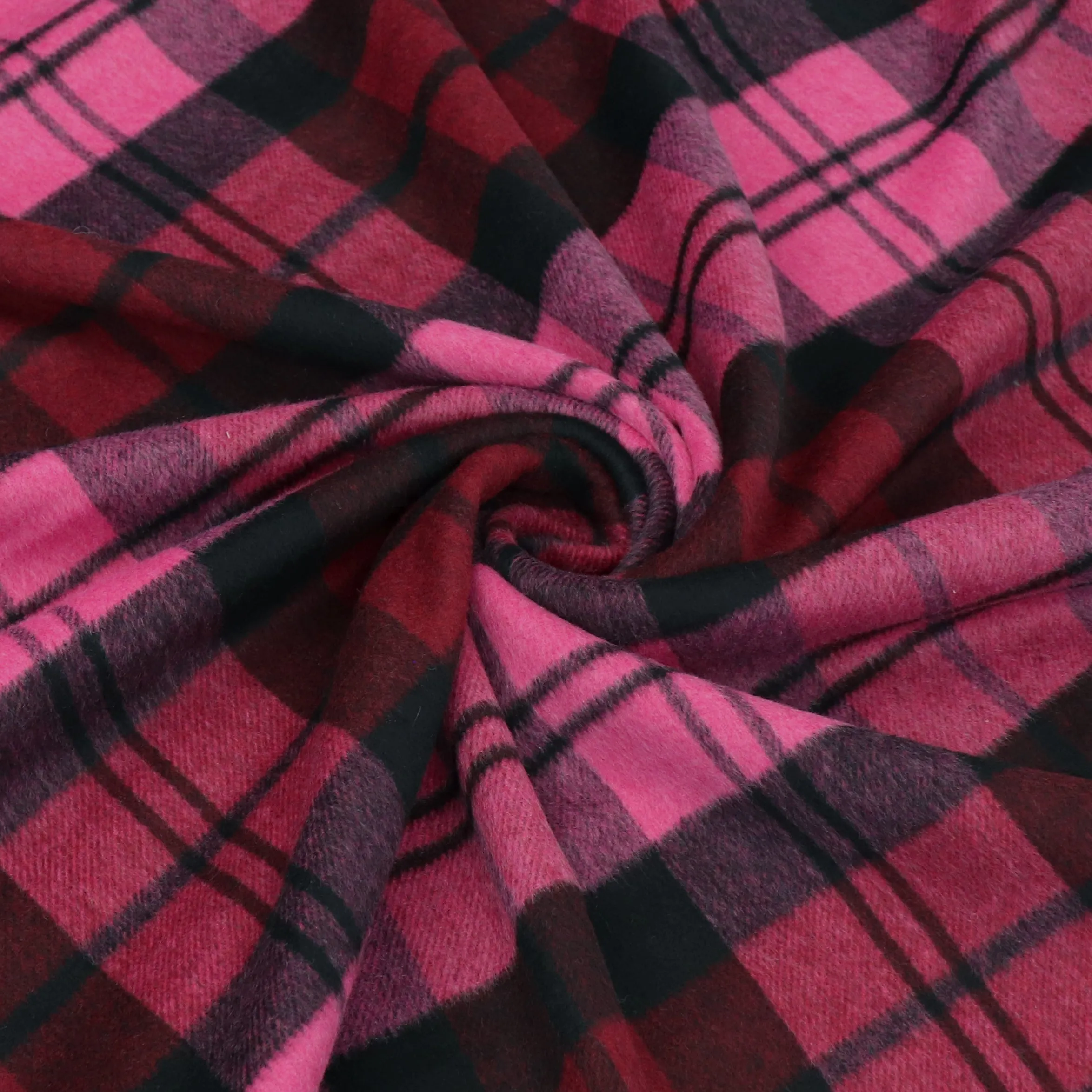 Wool Blend Brushed Coating - Pink   Red Check