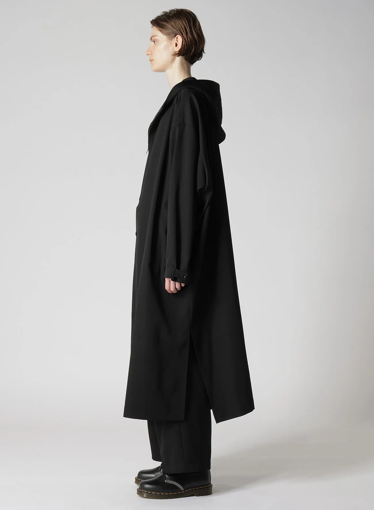 WOOL GABARDINE HOODIE COAT