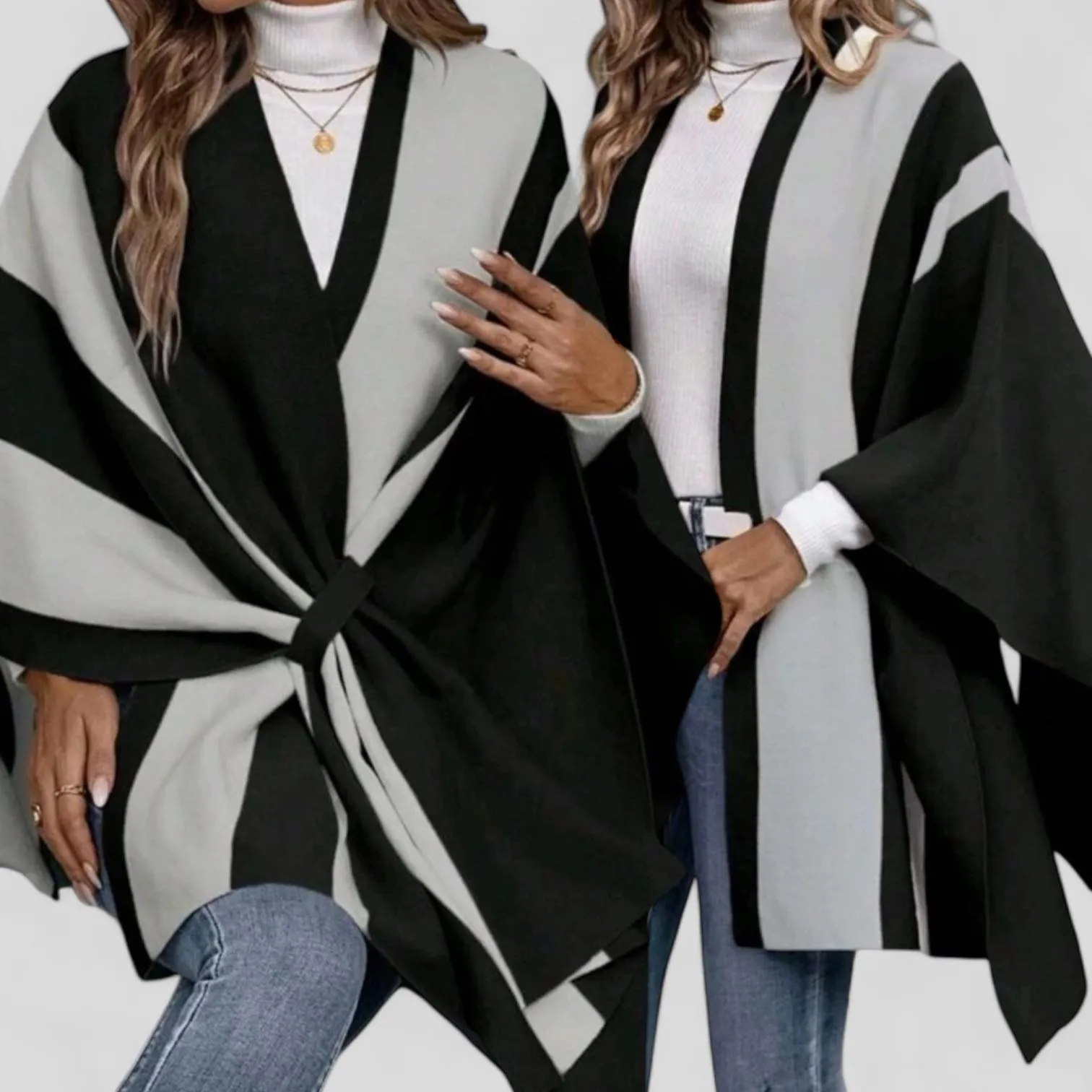 WRAP Warm Thick Classic Stripes Loop Cloak Cape Shawl