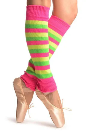 Yellow, Green & Pink Neon Stripes Dance/Ballet Leg Warmers